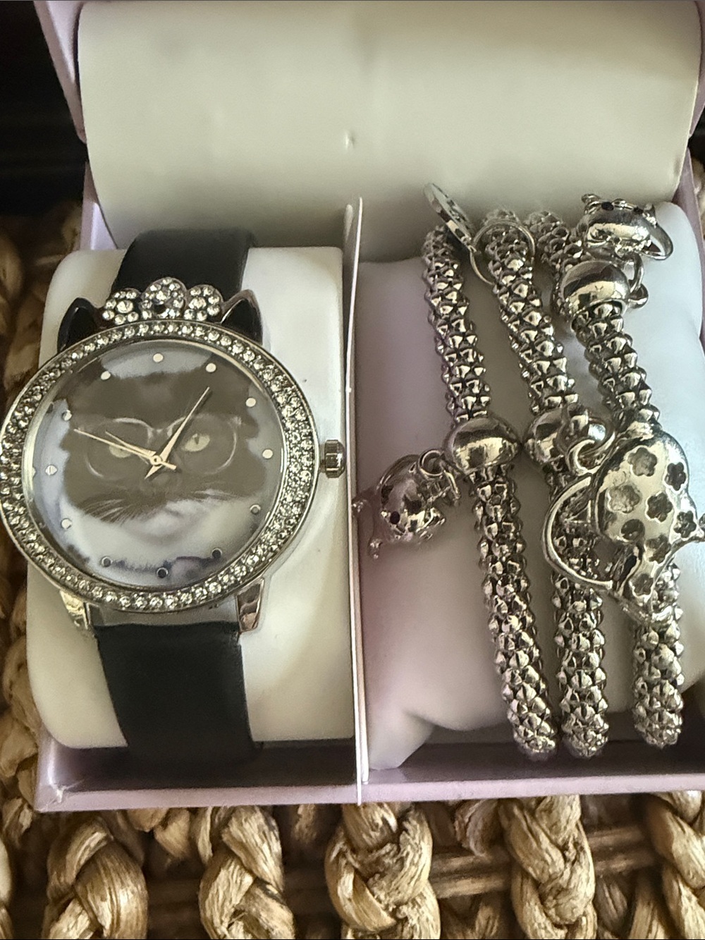 Silver and Black Cat Watch Set